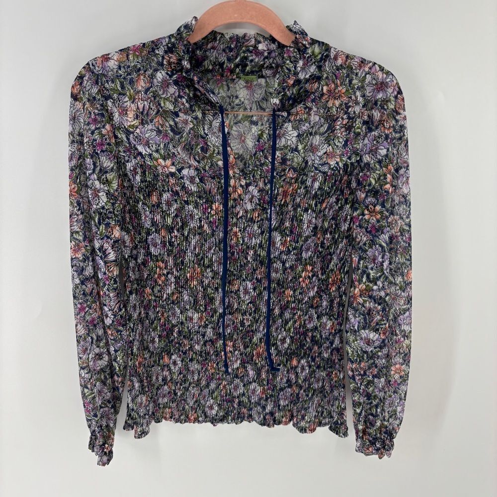 Vintage purple sheer orange pansy Floral Print Women's long sleeveTop 10